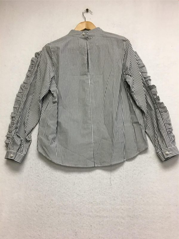 New PINK TARTAN Stripe  Ruffle Long Sleeve Top Black White Size 8 For Sale