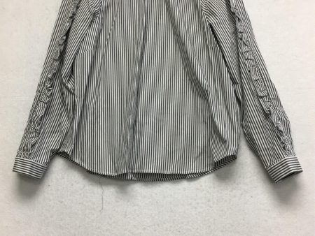 New PINK TARTAN Stripe  Ruffle Long Sleeve Top Black White Size 8 For Sale